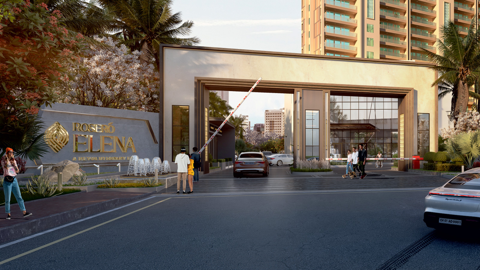 Entrance gate and residential towers at Rosero Elena, Singhpura, Zirakpur